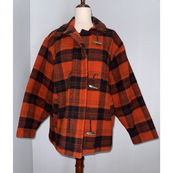 WOOLRICH vintage orange/black wool toggle jacket - size XL - Picture 2 of 14